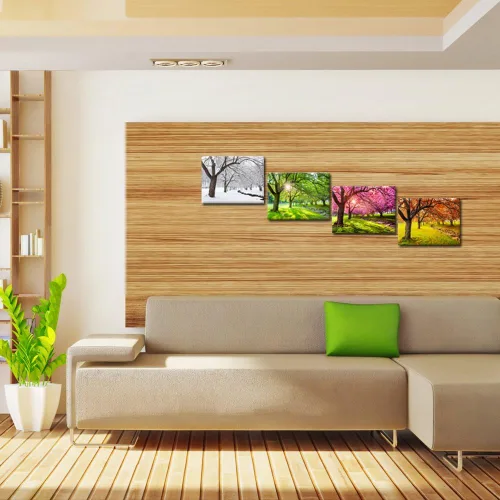 Miniatura 2 de KREATIVE ARTS 4 piezas de lienzo de arte para pared, primavera, verano, otoño, invierno, cuatro estaciones, paisaje, colorido, árbol, pintura