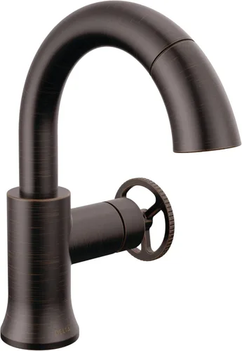 Miniatura 16 de Delta Trinsic - Grifo de baño de arco alto de 1 orificio con mango de rueda, níquel pulido, grifo de fregadero de baño de un solo agujero