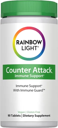 Suplemento de apoyo inmunológico Rainbow Light Counter Attack para adultos | 90 tabletas | con Immune Guard, zinc y vitamina C
