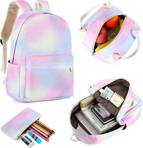 Miniatura 4 de Pawsky Mochila escolar para niñas, resistente al agua, mochila para laptop con bolsa de almuerzo y estuche para lápices