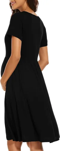 Miniatura 4 de Vestido de maternidad de manga corta para mujer, ropa de embarazo con bolsillos