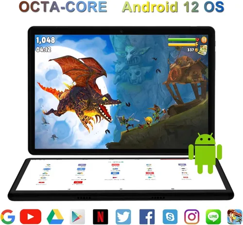 Miniatura 4 de 2025 Android 12 Tablets 10.1 Octa-Core 2 en 1 Tablet 64 GB + 512 GB Expandir incluye funda, teclado, lápiz capacitivo, cámara dual 13+5, pantalla