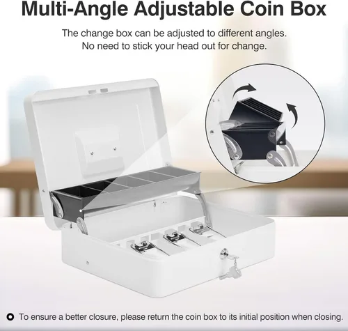 Miniatura 4 de Caja de dinero grande con cerradura de llave y bandeja de dinero, caja de dinero con bandeja para efectivo, caja fuerte con cerradura para oficina