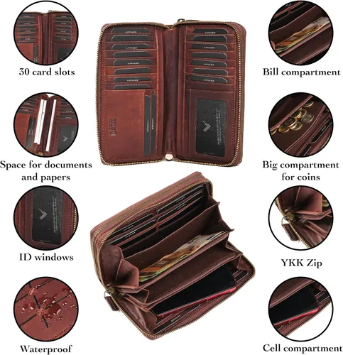 Miniatura 4 de Cartera de Piel RFID para Mujer Cartera Moderna RFID para Mujer con Múltiples Compartimentos Soporte para Tarjetas de Crédito Hecho a Mano