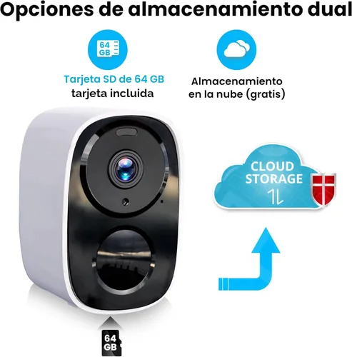 Miniatura 3 de Cámara de seguridad inalámbrica 2K mejorada 2025 con tarjeta SD de 64G, almacenamiento en la nube gratuito, duración de la batería de 1 a 6 meses