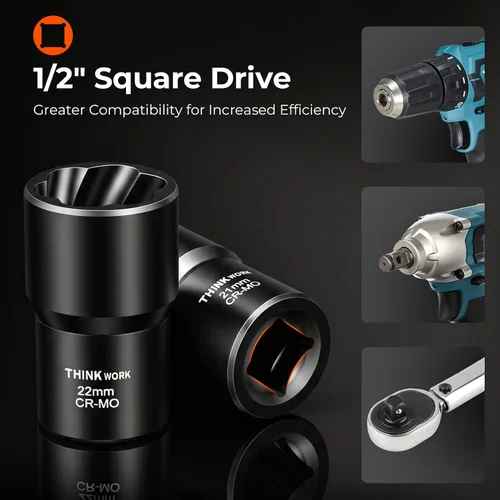 Miniatura 4 de THINKWORK Herramienta de extracción de tuercas de rueda de 1/2 pulgada, kit de extracción de bloqueo de rueda de 5 piezas, removedor de tuercas