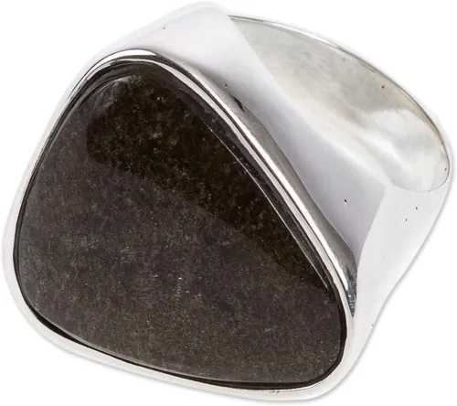 Miniatura 2 de NOVICA Obsidian Plata de ley 925. Cóctel Anillo "asimétrico Negro