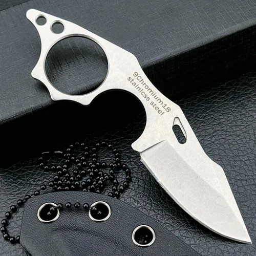 Miniatura 3 de HUAAO Cuchillo de hoja fija EDC de 4.9 pulgadas, hoja de acero 9Cr18MoV y mango de espiga completa, cuchillo pequeño con funda para cortar regalo