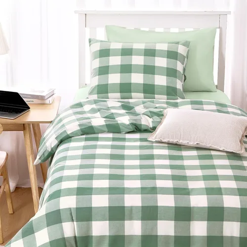 Wake In Cloud - Juego de funda de edredón de algodón gingham, a cuadros de búfalo a cuadros granja, juego de ropa de cama de percal texturizado 100%