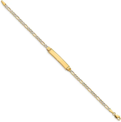 Miniatura 2 de Pulsera de identificación de fígaro con dos tonos de oro blanco y amarillo sólido de 14 quilates con etiqueta de identificación grabable con cierre