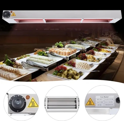 Miniatura 3 de Lámpara de calor de alimentos de 36 pulgadas, calentador de alimentos con enchufe y cadenas, temperatura ajustable de acero inoxidable plateado