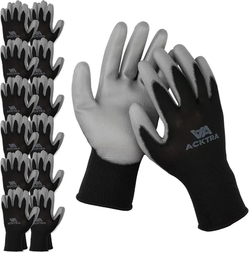Miniatura 14 de ACKTRA - Guantes de trabajo de seguridad ultrafinos recubiertos de poliuretano, 12 pares, WG002, color negro/negro, talla L