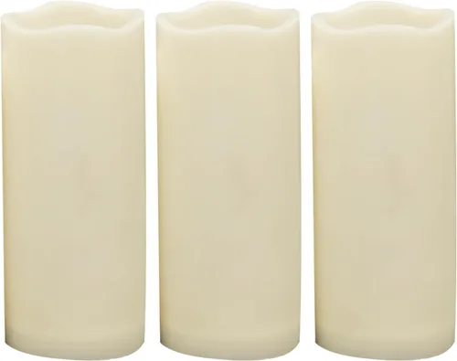 Miniatura 38 de 4 velas LED escalonadas sin flama, de pilas, impermeables, para exteriores, con temporizador, luz nocturna parpadeante de resina plástica