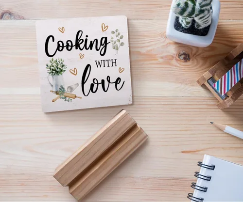 Miniatura 4 de Placa de madera con soporte de madera, placa de madera rústica para cocina, decoración de escritorio para el hogar, cocina, mesa, estante