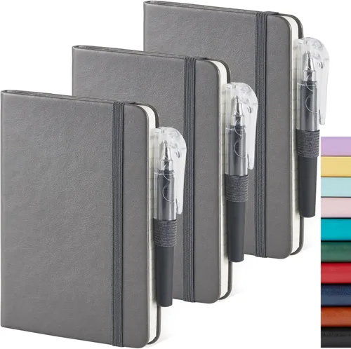 Miniatura 14 de Paquete de 3 cuadernos rayados con bolígrafo, cuadernos A5 (5.7 x 8.4 pulgadas) de tapa dura de cuero para mujeres y hombres, trabajo, 160 páginas