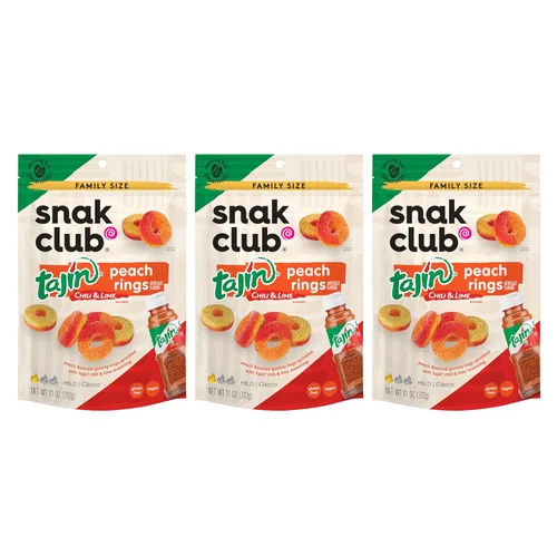 Miniatura 21 de Snak Club Tajin Anillos de Manzana Gomitas de Caramelo, Gomitas de Fruta con Sabor a Chile y Lima, Snacks Leves, Sin Gluten y Veganos, 5 oz Bolsas