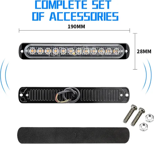 Miniatura 2 de ANKIA - 2 luces LED de advertencia estroboscópicas con marcador lateral, lámpara de rejilla, intermitente, peligro de emergencia para remolque