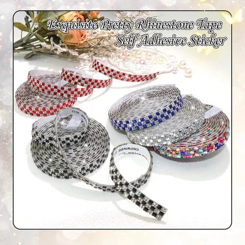Miniatura 6 de FULZTEY Rollo de cinta de diamantes de imitación de 3 yardas, tira de diamantes de imitación de vidrio blanco para manualidades, cinta de cristal