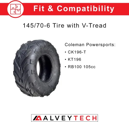 Miniatura 4 de AlveyTech 145/70-6 Neumático delantero con banda de rodadura en V - Compatible con el go-kart Coleman KT196/CK196-T, cuadriciclo 4x4, mini moto