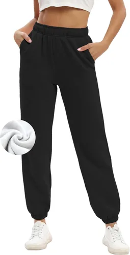 Baccarri Pantalones deportivos casuales de forro polar para mujer, cintura alta, con parte inferior de cincha, pantalones deportivos holgados