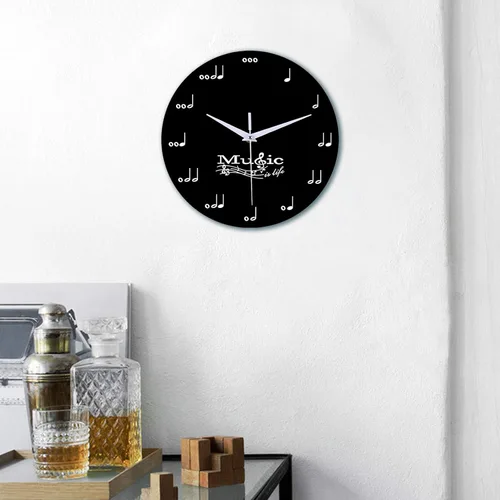 Miniatura 5 de Reloj de pared creativo con nota musical, reloj silencioso en blanco y negro, decorativo, para niños, adultos, estudiantes, habitación, hogar
