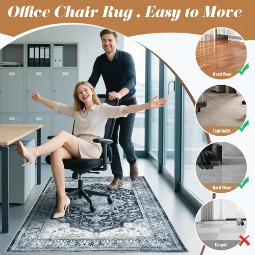 Miniatura 2 de Tapete para silla de oficina para suelo de madera dura y azulejos, 36 x 48 pulgadas, antideslizante debajo del escritorio, tapete para silla