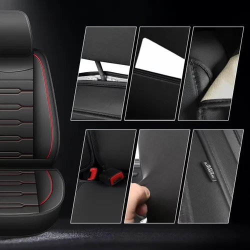 Miniatura 4 de AOMSAZTO Funda de asiento de automóvil de ajuste personalizado para Volkswagen Jetta 2008-2024 2025, protector de asiento de coche de piel Línea roja