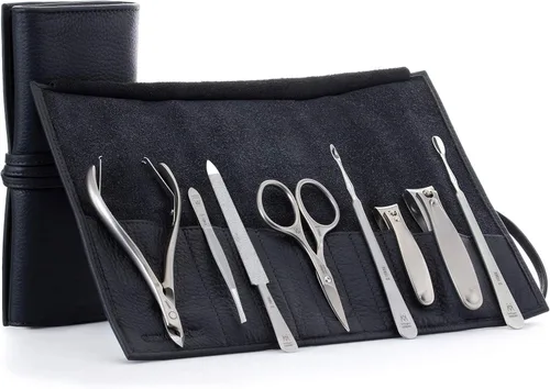GERMANIKURE Set de manicura de 8 piezas en estuche de cuero - FINOX herramientas de acero inoxidable hechas a mano en Solingen Alemania - Cuidado