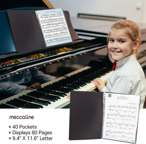 Miniatura 7 de Carpeta de partituras (1 paquete, negro) – 40 fundas para mostrar 80 páginas organizador de carpeta en espiral para soporte de música – Se adapta a