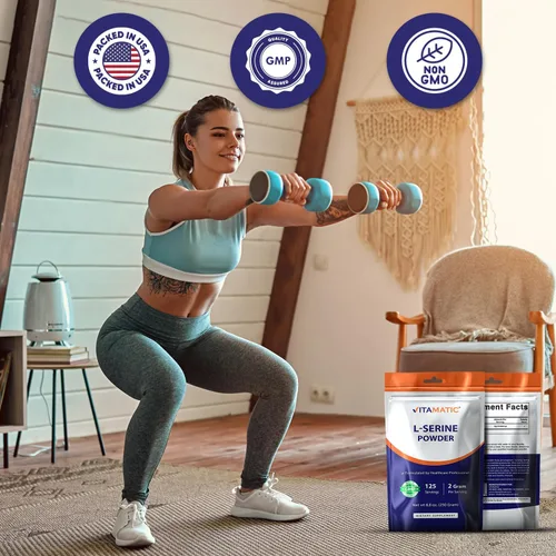 Miniatura 7 de Vitamatic L-Serine - Polvo puro de 8.82 oz 2000 mg por porción 125 porciones Sin sabor Sin aditivos Libre de soja, huevos, pescado e