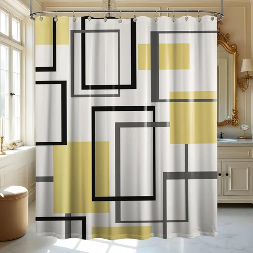 Miniatura 17 de Cortina de Ducha en Blanco y Negro Geométrica Cortinas de Ducha para Decoración de Baños de Hombres Juego de Cortina de Baño en Negro Blanco y Gris