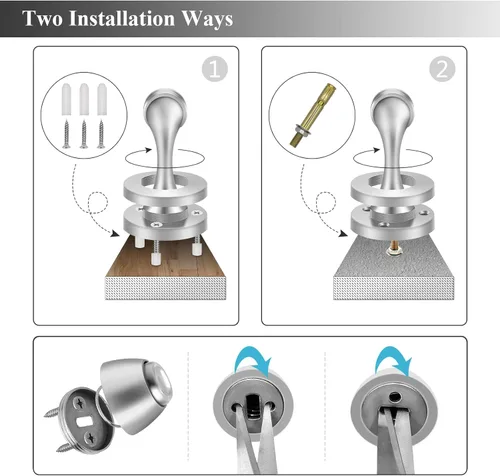 Miniatura 7 de Paquete de 4 topes magnéticos para puerta, topes de puerta de acero inoxidable, soporte magnético de pared para piso, resistente y moderno, plateado