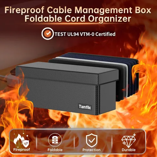 Miniatura 3 de Tamfile Caja de organización de cables, organizador de cables plegable ignífugo y cubierta, organizador de regleta grande resistente al calor