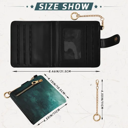 Miniatura 3 de Qilmy Hunter Green Texture Compact Women's Wallet - RFID Blocking Bifold Card Case PU Leather Slim Travel Wallet with Zipper Coin Pocket, ID Window