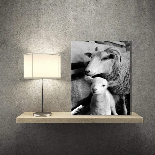 IXMAH - Lienzo decorativo para pared, diseño de animales en blanco y negro, bonito cordero, ovejas, póster de granja para decoración del hogar y la