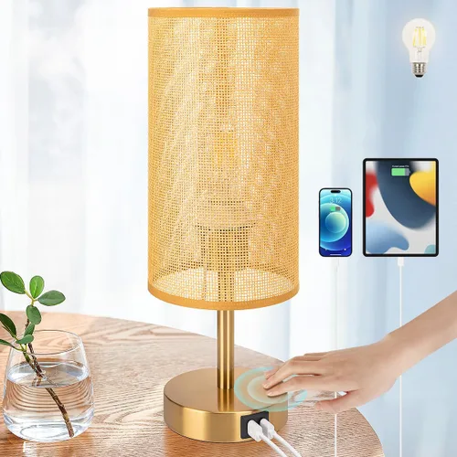 Miniatura 12 de Lámpara de escritorio Yarra-Decor con puerto USB, lámpara de mesa con control táctil de 3 niveles de brillo, lámpara de mesita redonda con pantalla