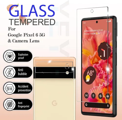Miniatura 2 de Protector de pantalla para Google Pixel 6 5G + protectores de lente de cámara, [2+2 unidades] Protector de pantalla de vidrio templado de cobertura