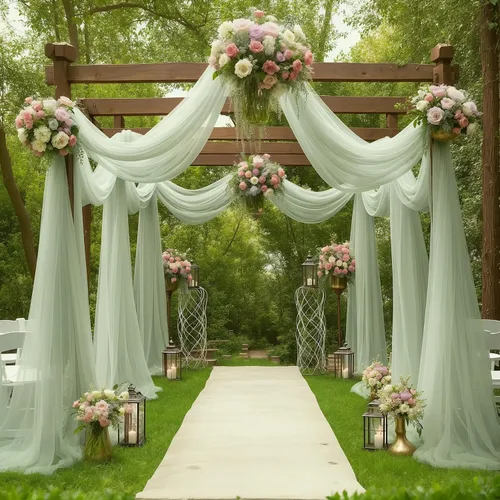 Miniatura 26 de gogoparti Tela drapeada para arco de boda, cortinas de arco burdeos, cortina de telón de fondo transparente para ceremonias, fiestas, cabinas