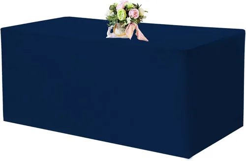 Miniatura 12 de Paquete de 2 manteles ajustables de 48 x 30 pulgadas, manteles rectangulares para mesas de 4 pies, mantel de tela de poliéster lavable para fiestas