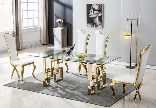 Miniatura 5 de Juego de 6 sillas de comedor modernas tapizadas de cuero con patas de acero inoxidable doradas, sillas de cocina contemporáneas sin brazos con Cuero