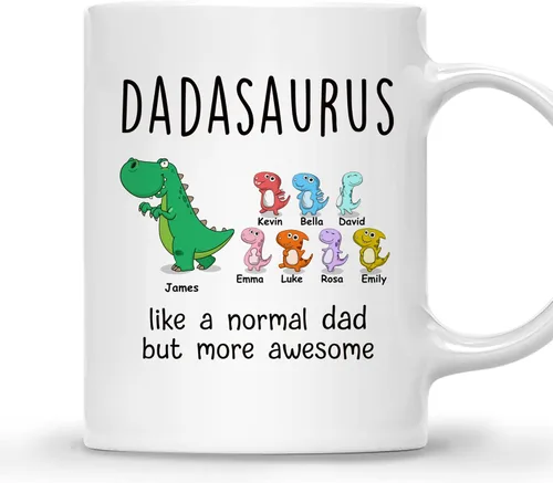 Miniatura 16 de Gossby DADASAURUS - Taza de café personalizada para papá, regalo personalizado para papá de un niño, hija, hijo, esposa con nombres, divertido día 2