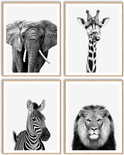 Miniatura 2 de 4 Piece Safari Zoo Animal Nursery Set, Neutral Wall Decor, Kids Bedroom, Children's Room Animal Print Collage 4 Piece Set, 11 x 14 inches each