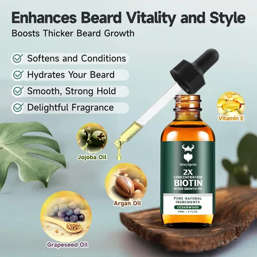 Miniatura 4 de Aceite para el crecimiento de la barba, aceite de biotina para barba de concentración 2X para hombres (2 onzas), aceite natural para barba