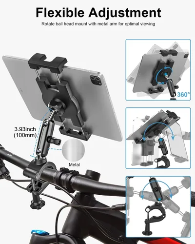 Miniatura 3 de Soporte para tableta de bicicleta, soporte para tableta de motocicleta con brazo de metal, abrazadera de bicicleta con ajuste de 360 grados