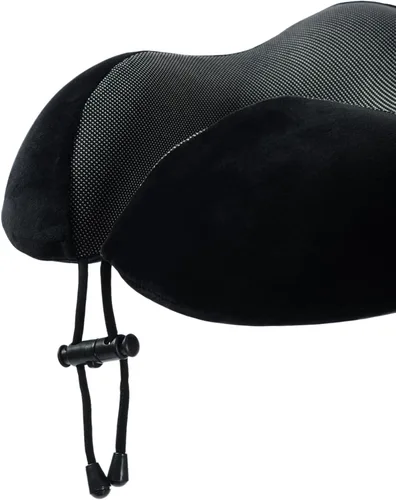 Miniatura 5 de Almohada de viaje de espuma viscoelástica, almohada para el cuello con soporte de cabeza de 360 grados, cómoda ideal para dormir en avión, Negro
