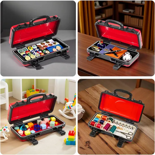 Miniatura 9 de Geinxurn Organizador de herramientas de acero de 11 pulgadas, 2 piezas, caja roja y negra, almacenamiento de herramientas ABS portátil duradero