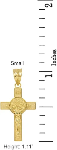 Miniatura 2 de Colgante de cruz de crucifijo de San Benito en oro amarillo macizo de 10 k (1,10"), Oro amarillo