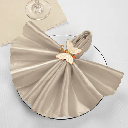 Miniatura 5 de SiinvdaBZX 60 servilletas de tela beige con bordes festoneados, 17 x 17 pulgadas, servilletas cuadradas de satén de poliéster suave y sedoso