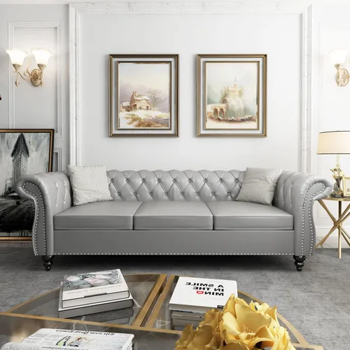 Miniatura 8 de ORRD - Sofá Chesterfield de Terciopelo, Sofá Moderno de Terciopelo con 3 Asientos con Brazos Enrollados y Clavos para Sala de Estar, Dormitorio