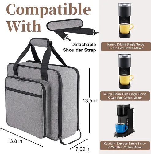 Miniatura 2 de Bolsa de viaje portátil Anitor para cafetera Keurig K-Mini/K-Mini Plus/K-Express, bolsa de viaje para máquina de café de una sola porción con Gris